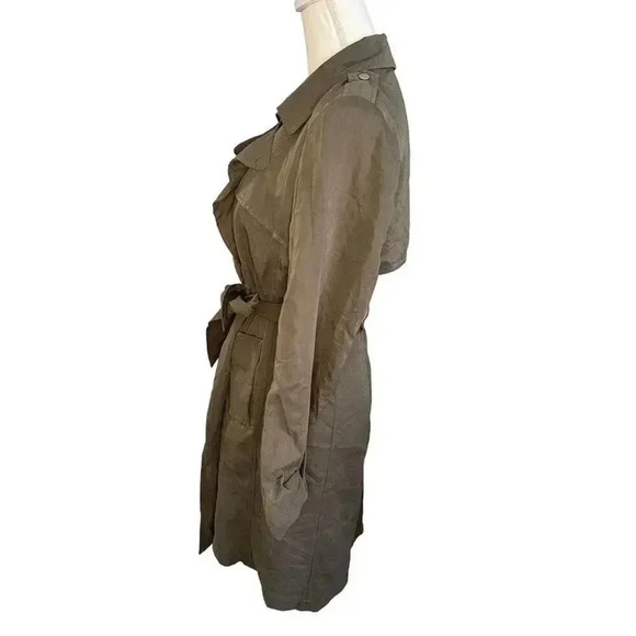 New York & Company Women’s Small Green‎ Silky Tie Closure Long Jacket - Picture 2 of 4